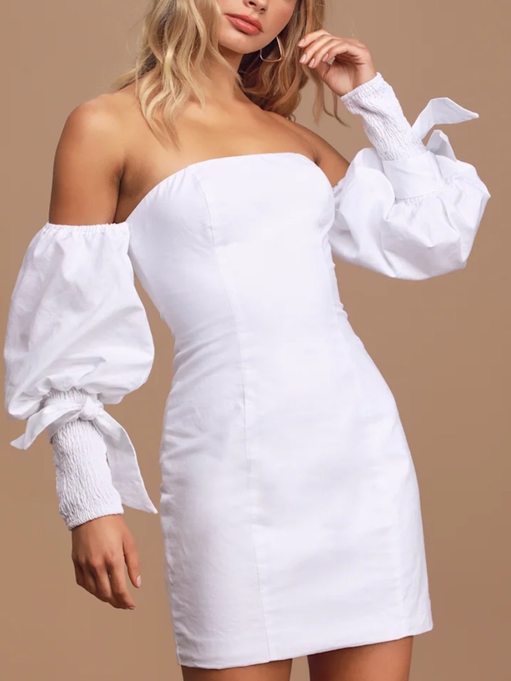 Lulus Madison the Label White Off-Shoulder Mini Dress with Puff Sleeves